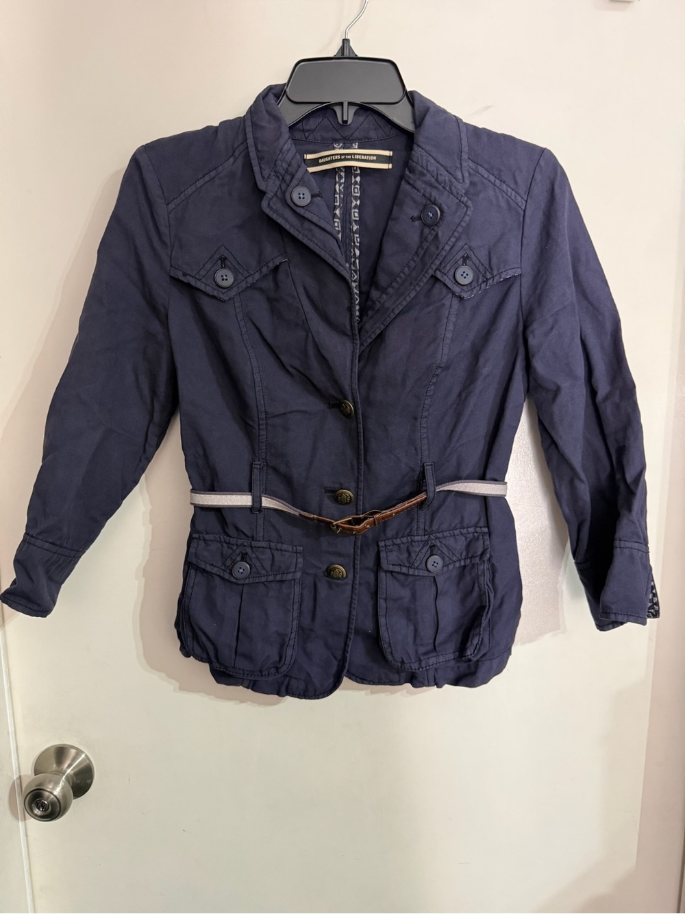 EUC Women’s Daughters of The Liberation Blue Button Down Jacket/blazer Size 02